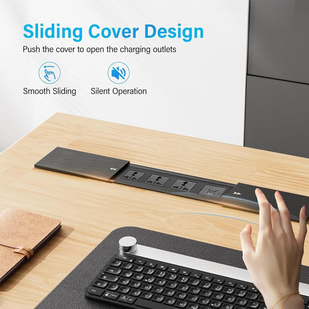 Slide Cover Retractable Power Strip Desktop Multi Plug Cabinet Hidden Recessed Desk Power Sockets Universal Embedded Socket