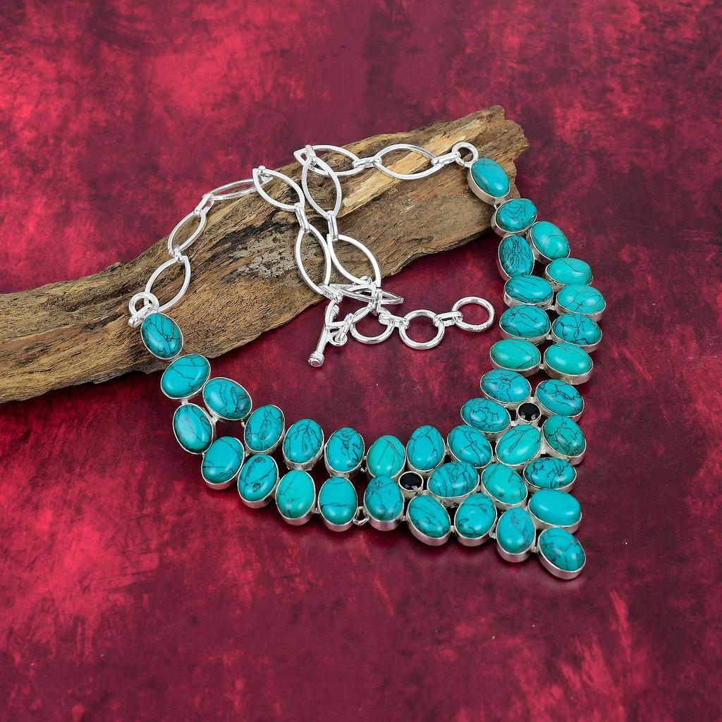 Santa Rosa Turquoise Gemstone Jewelry, Handmade 925 Solid Sterling Silver Jewelry Necklace & Bracelet, Gorgeous Jewelry Set For Her