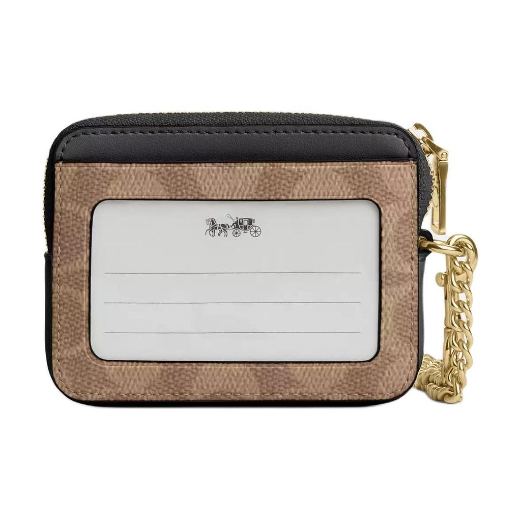 New COACH Artificial Leather Card Holder Mini Women's Tan & Black CW883-IMQRX