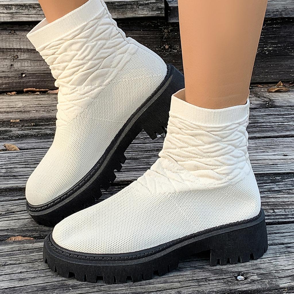 Spring Foreign Trade Large Size Fashion Boots Women's New Elastic Fly-woven Thick-soled Socks Boots Casual Low-tube Martin Boots