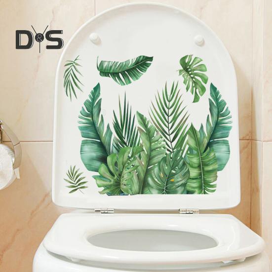 1 лист, наклейка для унитаза, самоклеящаяся, водонепроницаемая, без следов, зеленые листья растений, настенная наклейка, наклейка, декор для ванной комнаты, туалета