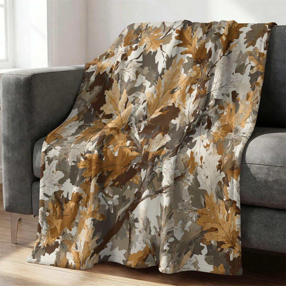 Autumn Oak Leaf Print Flannel Blanket Throw Warm Cozy Digital Print Gift Blanket for Sofa Bed Couch Living Room Decor