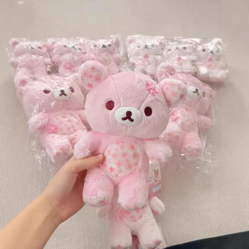 Rilakkuma Sakura Floral Bear Plush Toy Soft Stuffed Cuddly Sleeping Hug Pillow Home Decoration Birthday Gift For Adult Women