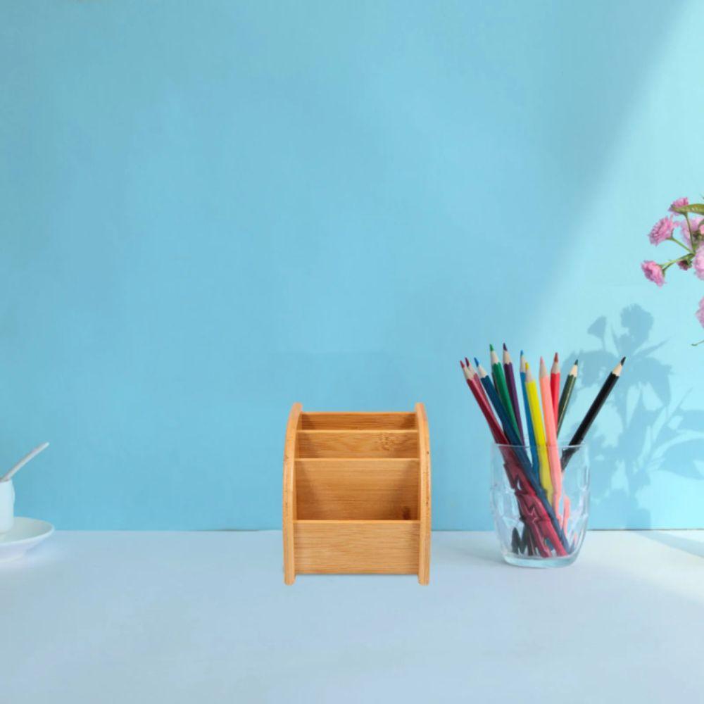 Простая бамбуковая коробка для хранения ручек, деревянная креативная коробка для хранения косметики, офисные принадлежности