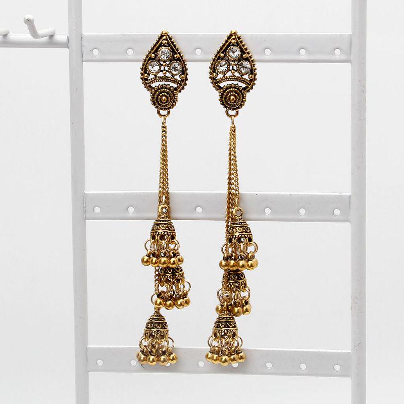 Длинные висячие серьги в индийском этническом стиле из Болливуда с кисточками Jhumka, модные украшения