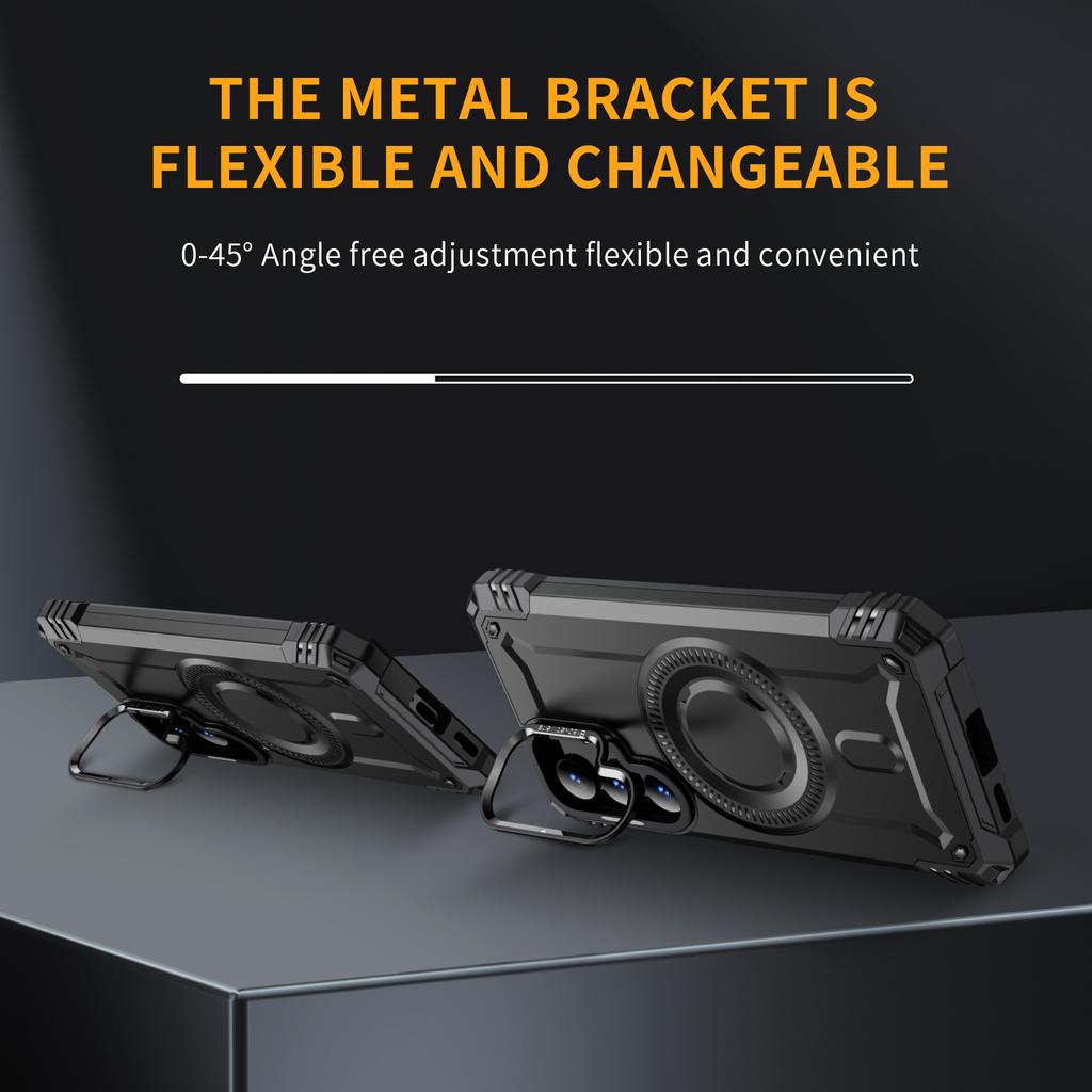 For Samsung Galaxy S25+/S24+ Case Compatible with MagSafe Metal Lens Frame Kickstand PC+TPU Mobile Cover