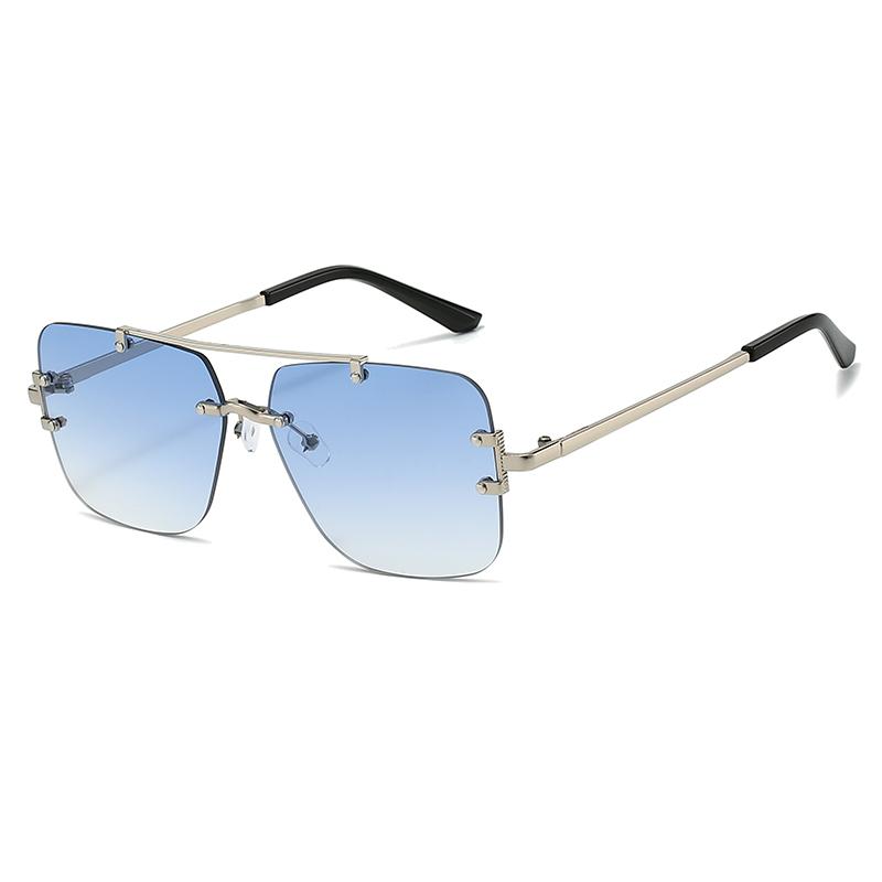 Солнцезащитные очки без оправы с двойной переносицей Мужские брендовые солнцезащитные очки Женские винтажные модные квадратные очки Мужские Женские Градиентные Очки UV400