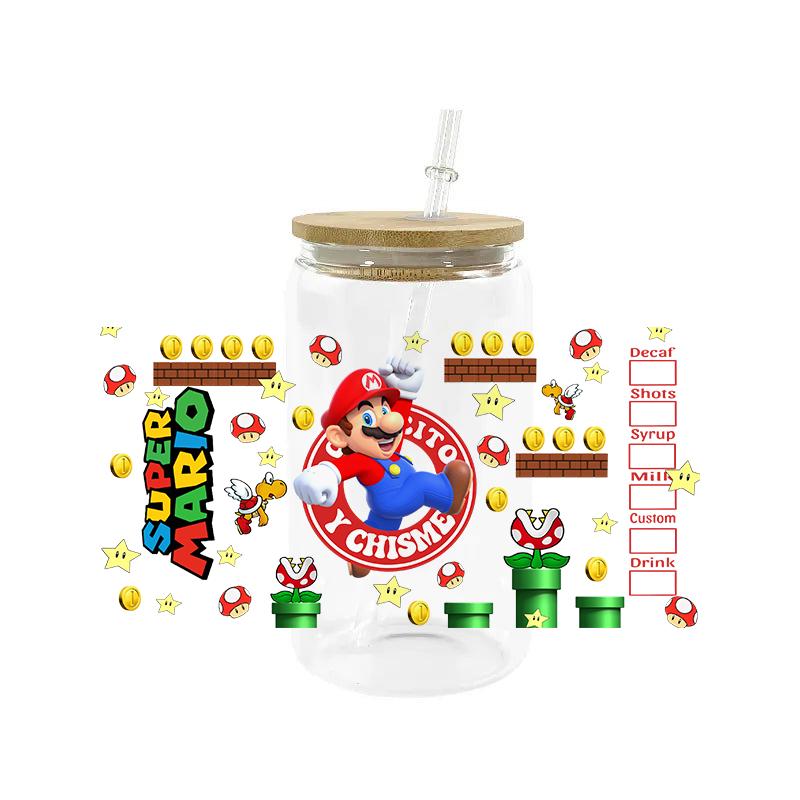 30 листов популярные узоры Super Mario Напечатанные Для DIY Стекло Керамика Металл 3D УФ DTF Переводные Наклейки Обертки для 16 унций стаканов