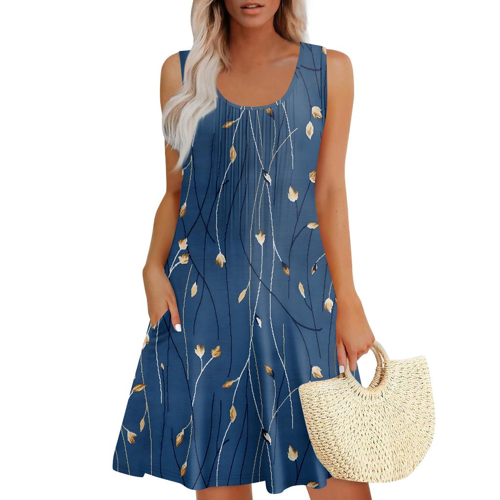 Womens Summer Dresses Loose  Sleeveless Sundresses Dress With Pockets