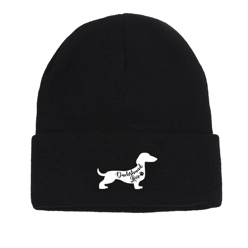 Вязаная шапка с принтом собаки таксы, шапка-бини с изображением животных, ветрозащитные мешковатые модные шапки с помпоном, вязаная шапка, шапка-бини