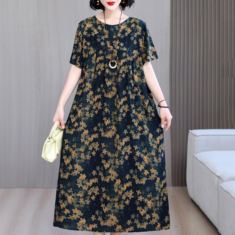Женские свободные платья, элегантное повседневное летнее платье больших размеров с коротким рукавом, длинное платье больших размеров, женская винтажная одежда