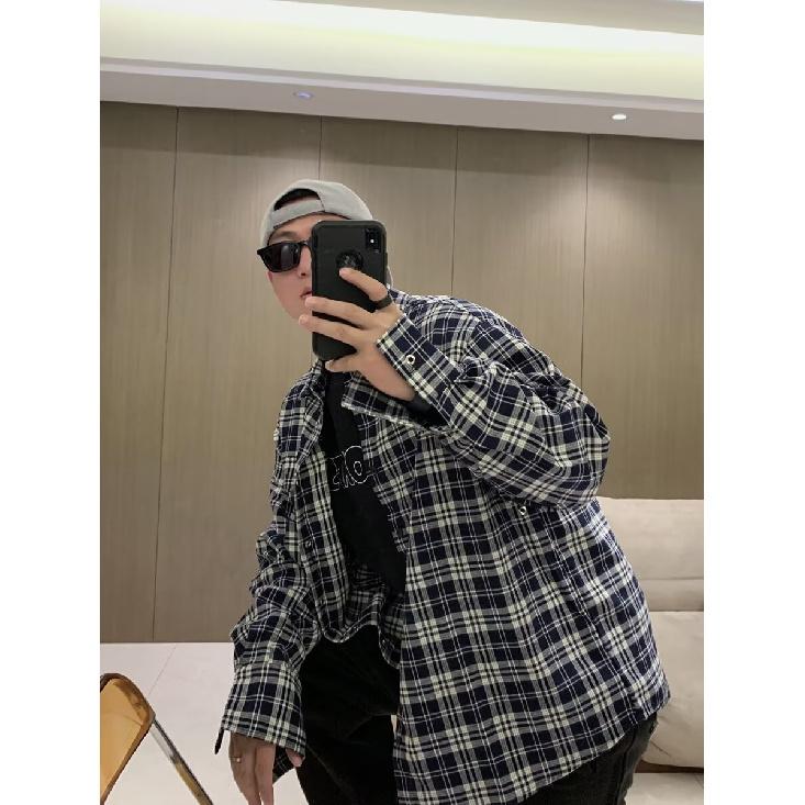 2024 Клетчатая рубашка с длинным рукавом в японском стиле Гонконга Ins Свободная рубашка для мальчиков Летнее модное универсальное повседневное пальто