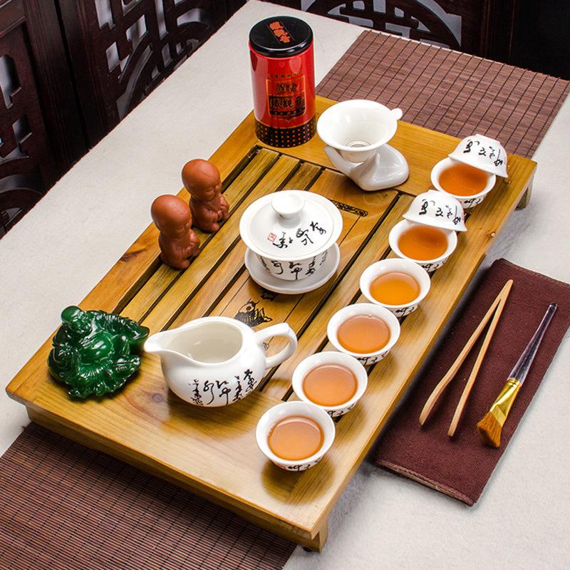 Китайский чайный сервиз, прозрачный термостойкий стеклянный чайный сервиз из массива дерева с подносом для чая кунг-фу.