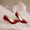 Designer Women's Basic Pumps Gold Heel High Heels Dress Shoes Red Flock Boat Shoes Pointed Toe Slip On Stilettos Plus Size35-42