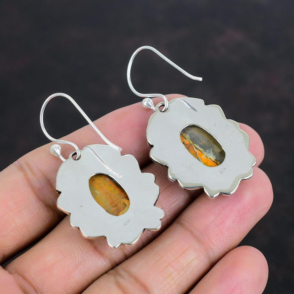 Серьги из яшмы шмеля, натуральные драгоценные камни, серьги ручной работы, серьги из стерлингового серебра 925 пробы, достойный подарок для жены, серьги-капли