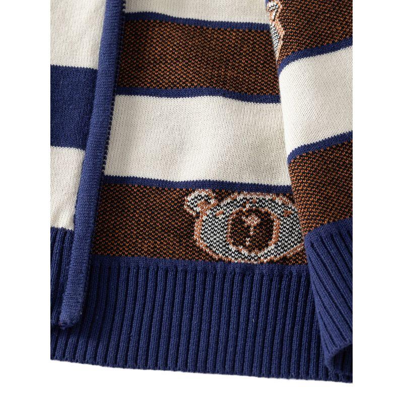 Striped Spring and Autumn Boys' Bear Cardigan Stand Collar Sweater
