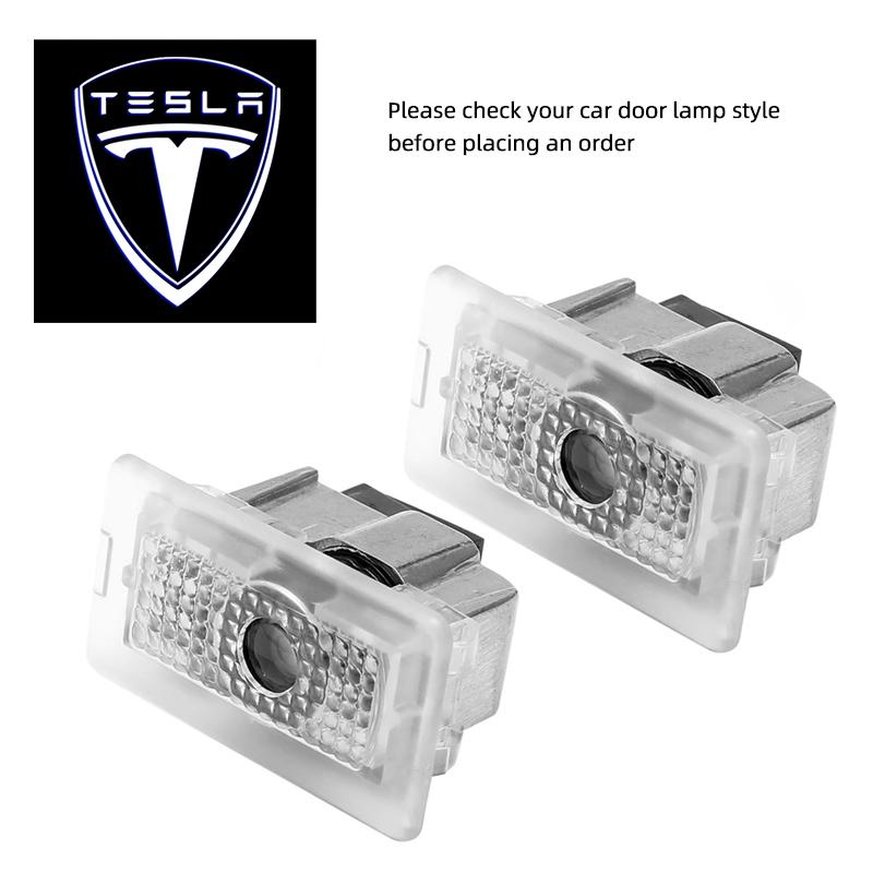 CPSSA1 2Pcs Car Emblem Door Projector Lamps HD LED Welcome Lights For Tesla Model 3 Model Y Model X Model S Cybertruck SpaceX Roadster