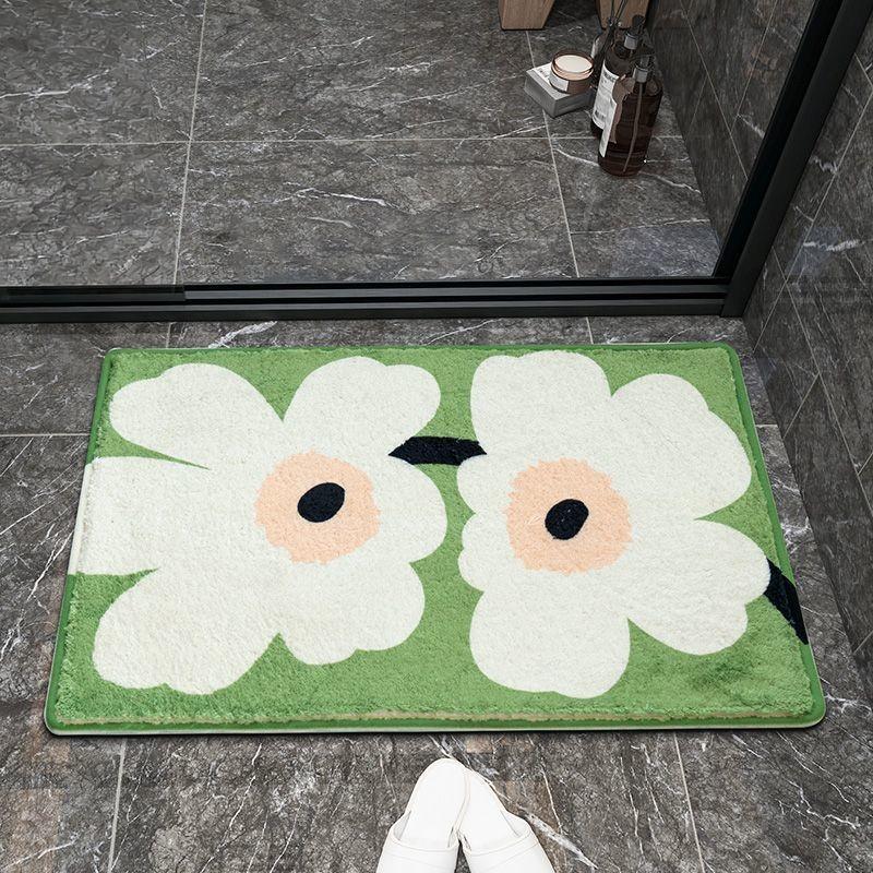 Modern Minimalist Entryway Mat With Cartoon Flower Print Design For Indoor Home Use