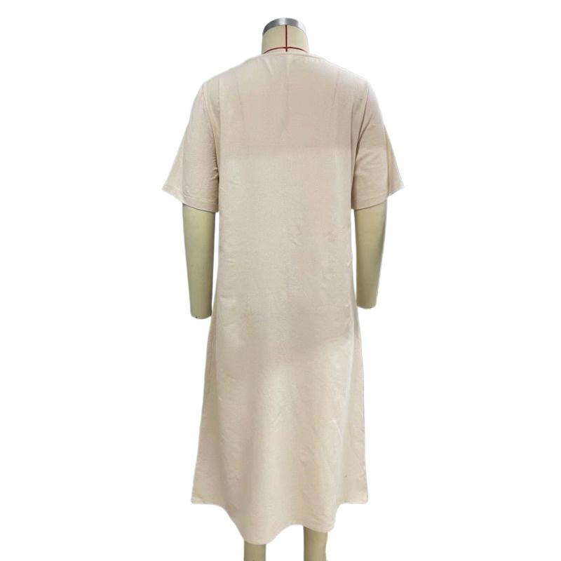 GMXIA Летнее женское хлопковое льняное однотонное свободное платье с круглым вырезом и коротким рукавом