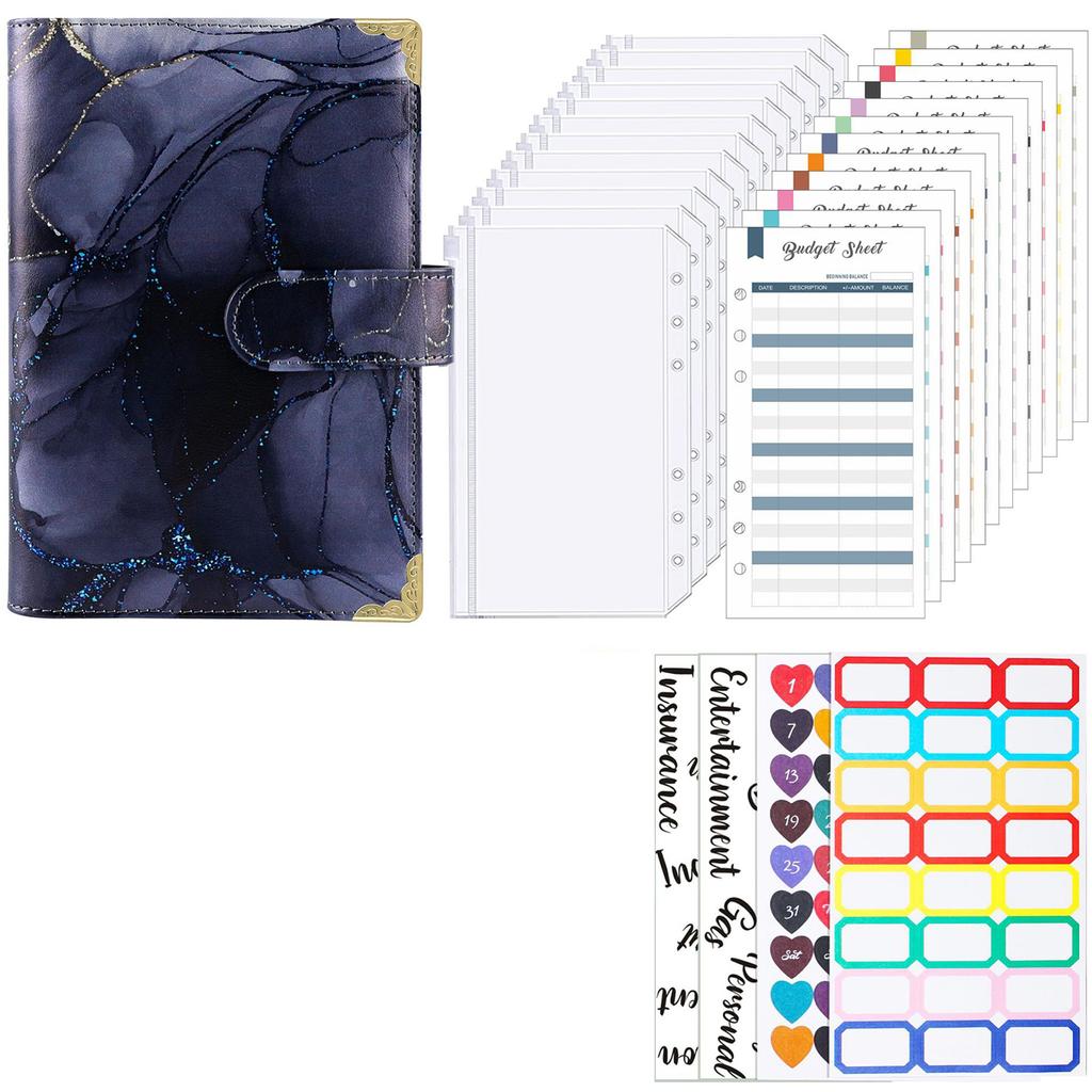 Leather Budget Binder with 12 Binder Cash Envelopes 12 Budget Sheets Label Stickers for Money Saving Budget Planner
