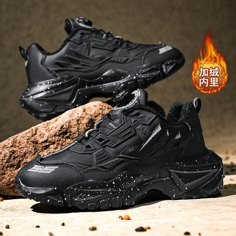 Кроссовки мужские 2024 года с вращающейся кнопкой, импортная торговля, большой размер, папины туфли, пара, кроссовки меха, мужская обувь