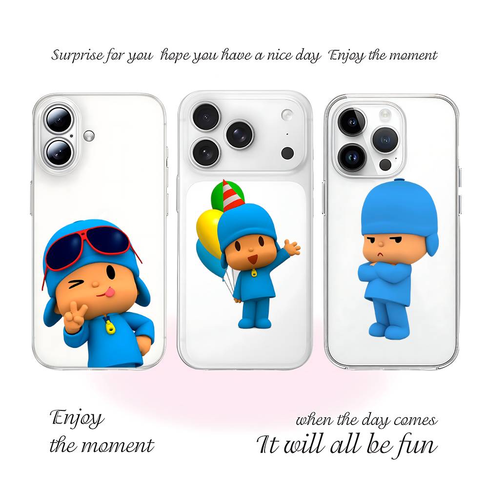 Cute P-POCOYO Phone Case For Iphone17 16 15 11 13 14 Pro Max 7 8 Plus X Xr Xs Max Se2020 12mini Transparent Cov