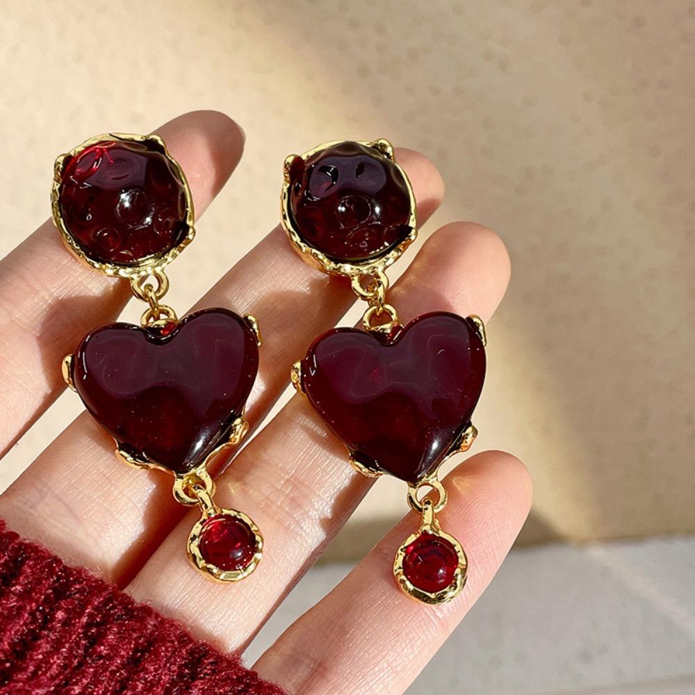 Средневековые глазурованные красные серьги «Любовь» Серьги в форме персикового сердца с тяжелой промышленностью