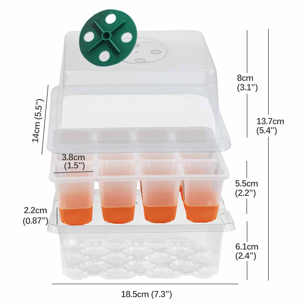 12 Cells Seedling Starter Tray Kit Adjustable Humidity Nursery Planting Box for Garden Home Greenhouse Plants Clone Seed Potting