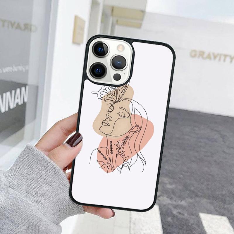 Цветочная Девочка Рисунок Линией Чехол для Телефона Для iPhone 17 Air 15 16 Чехол 11 13 14 Pro Max 12 Plus Max Fundas
