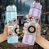 1PC Floral Frame Vintage Camera 750ml Color Plastic Sports Water Bottle Leakproof Flip Straw Lid For Sports Office Home Use
