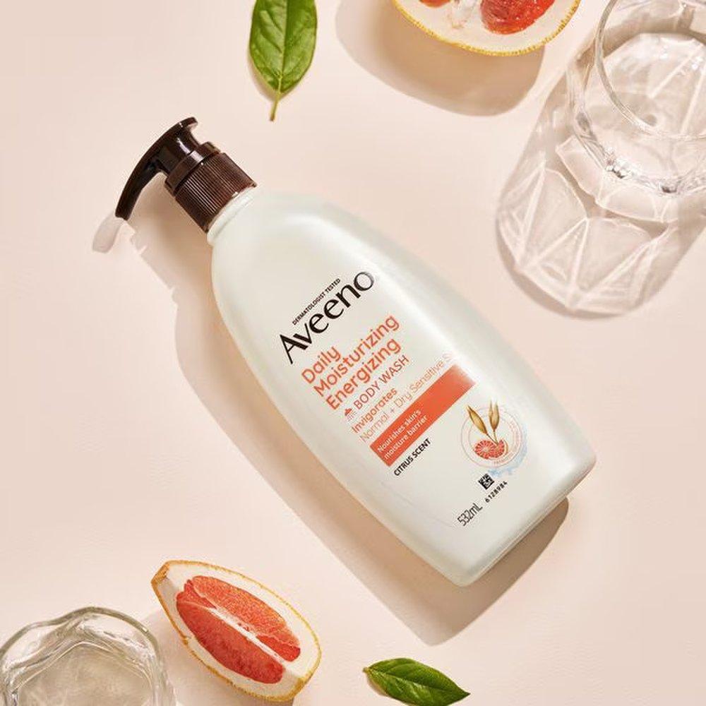 Aveeno Бодрящий гель для душа 532 мл [Аромат грейпфрута, Слабокислый, Низкое раздражение]