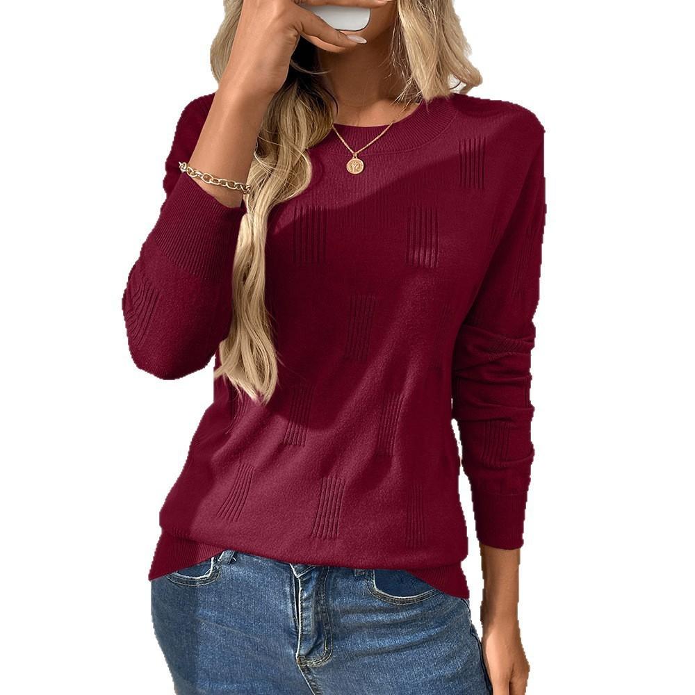 Autumn and Winter Solid Color Round Neck Pullover Knitted Base Sweaters with Scratch Marks Long Sleeved Women's Sweaters