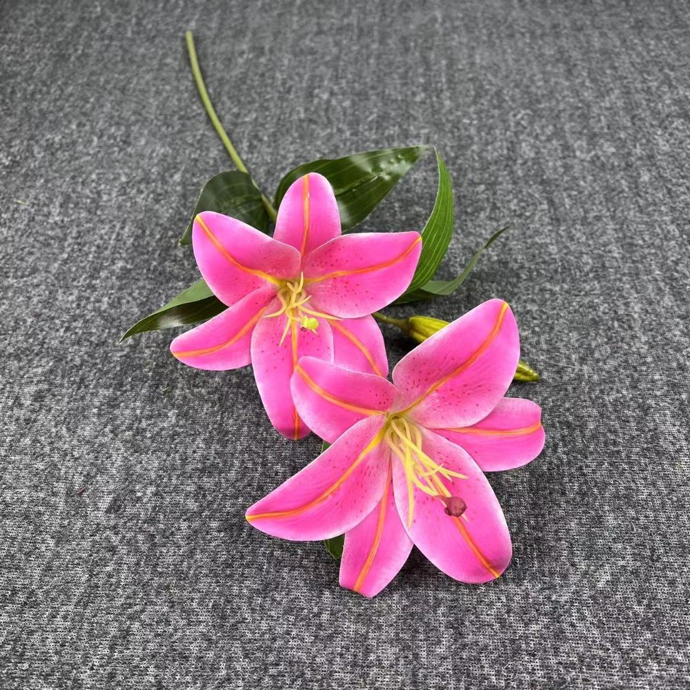 Real Touch 65cm Artificial Lily Flower Silk 3 Heads Fake Lily Bouquet DIY Wedding Bridal Bouquet Living Room Decor