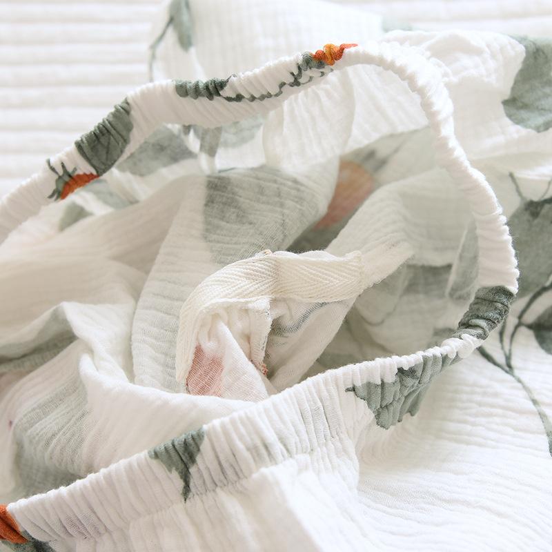 Women Kimono Pajamas Seven Point Sleeve Cotton Gauze Crepe Sleepwear Loose Home Clothes Two-piece Suit Pijamas