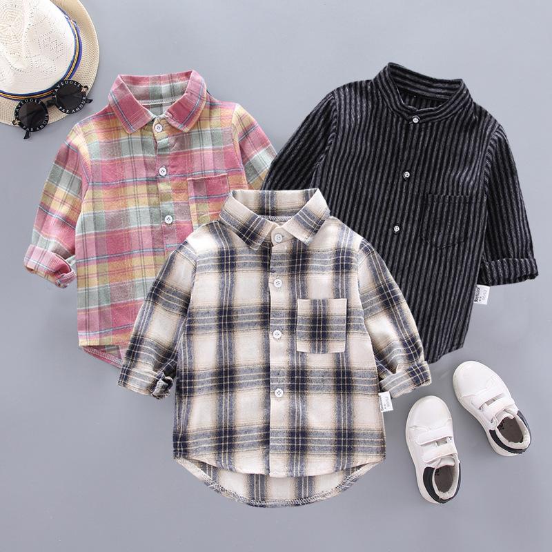 Kids Plaid Long Sleeve Button Down Shirt for Boys and Girls Spring Autumn