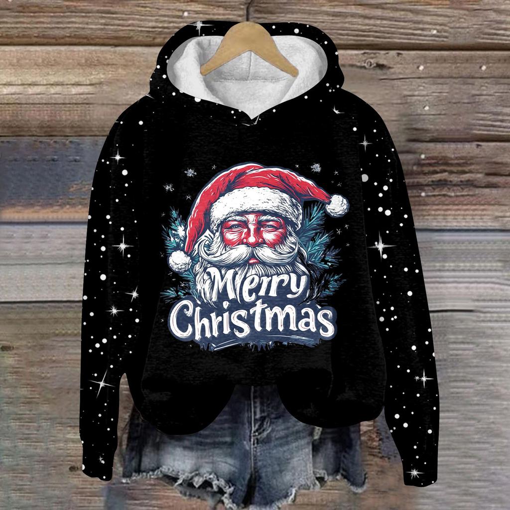 Женская модная толстовка с капюшоном и глубокими рукавами с рождественским принтом