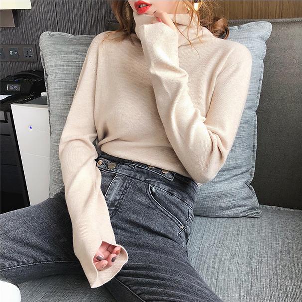 Осенне-зимняя модная женская узкая эластичная повседневная водолазка с длинным рукавом, свитер, женские трикотажные рубашки, пуловер