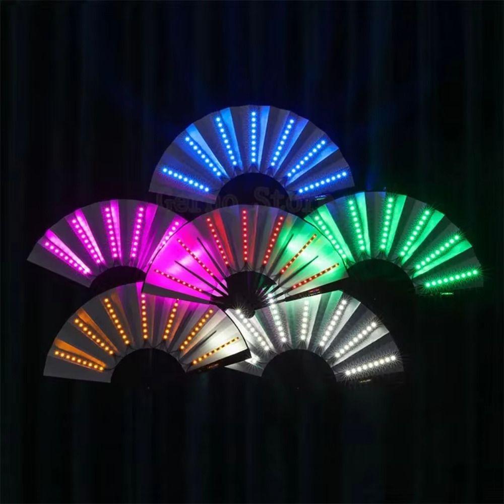 Colorful Glow Folding LED Fan Portable Glowing Hand Fan LED Luminous Fan  Night Show