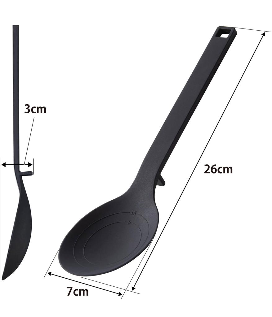 Yamazaki Jitsugyo Silicone Cooking Spoon Black W7 X D3 X H26cm Tower with Measuring Memory Heat Resistant 4273 Approx.