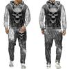 Мужской спортивный костюм, осенне-зимняя толстовка с капюшоном + брюки, комплект из двух предметов, крутой 3D принт черепа, мужские модные толстовки, кофты, костюмы