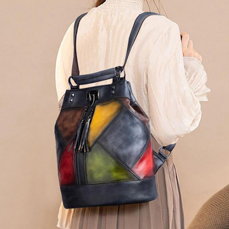 Johnature Винтажный женский рюкзак из натуральной коровьей кожи, дорожная сумка, большая вместительная женская сумка на плечо с тиснением ручной работы