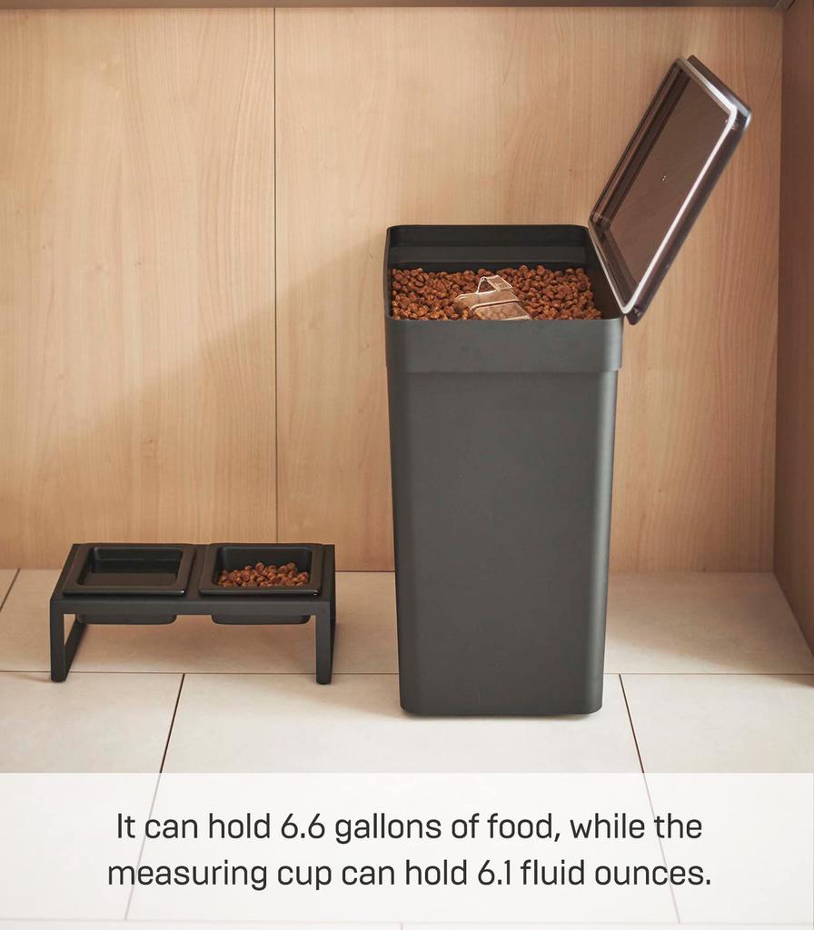 Yamazaki Jitsugyo Airtight Pet Food Stocker 12kg with Measuring Cup Black Approx. W41 X D24 X H42.5 (When Lid Is Open Approx. H65.5) Cm Tower Food