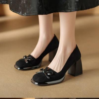 Мода 2024 Весна и Осень Высококачественные Женские Туфли-лодочки Квадратный Носок Модные Официальные Туфли На Высоком Каблуке Официальные Женские Туфли С Бантом