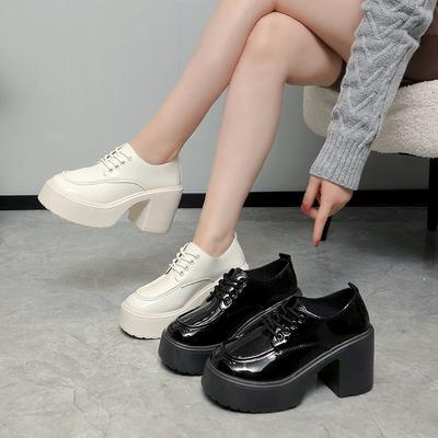 2024 весна новые туфли в британском стиле на толстом каблуке туфли на шнуровке туфли на высокой платформе кожаные туфли на платформе маленькие кожаные туфли женские