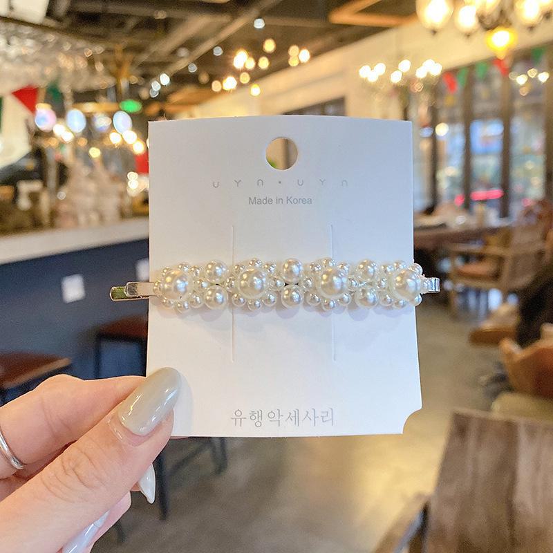 Корейская шпилька для волос со стразами и жемчугом для женщин: Элегантная боковая заколка для челки