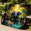 1pc Jungle Elephant Print Outdoor Blanket, Lightweight Polyester,