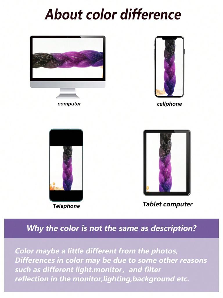 24-дюймовые синтетические волосы для плетения, микс, блестки, трехцветные синтетические волосы для наращивания, большие косички, 1 шт.