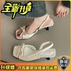 Exquisite and elegant square head bow open-toed sandals women's 2025 summer classic French temperament wear high-heeled sandals