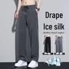 Men's Ice Silk Wide Leg Summer Pants - Loose, Straight-Leg, Thin, Sporty Design
