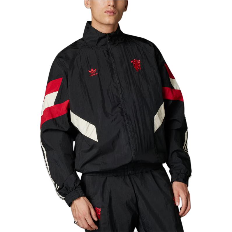 adidas Manchester United Originals Track Top черный/красный мужской уличный стиль IS6525
